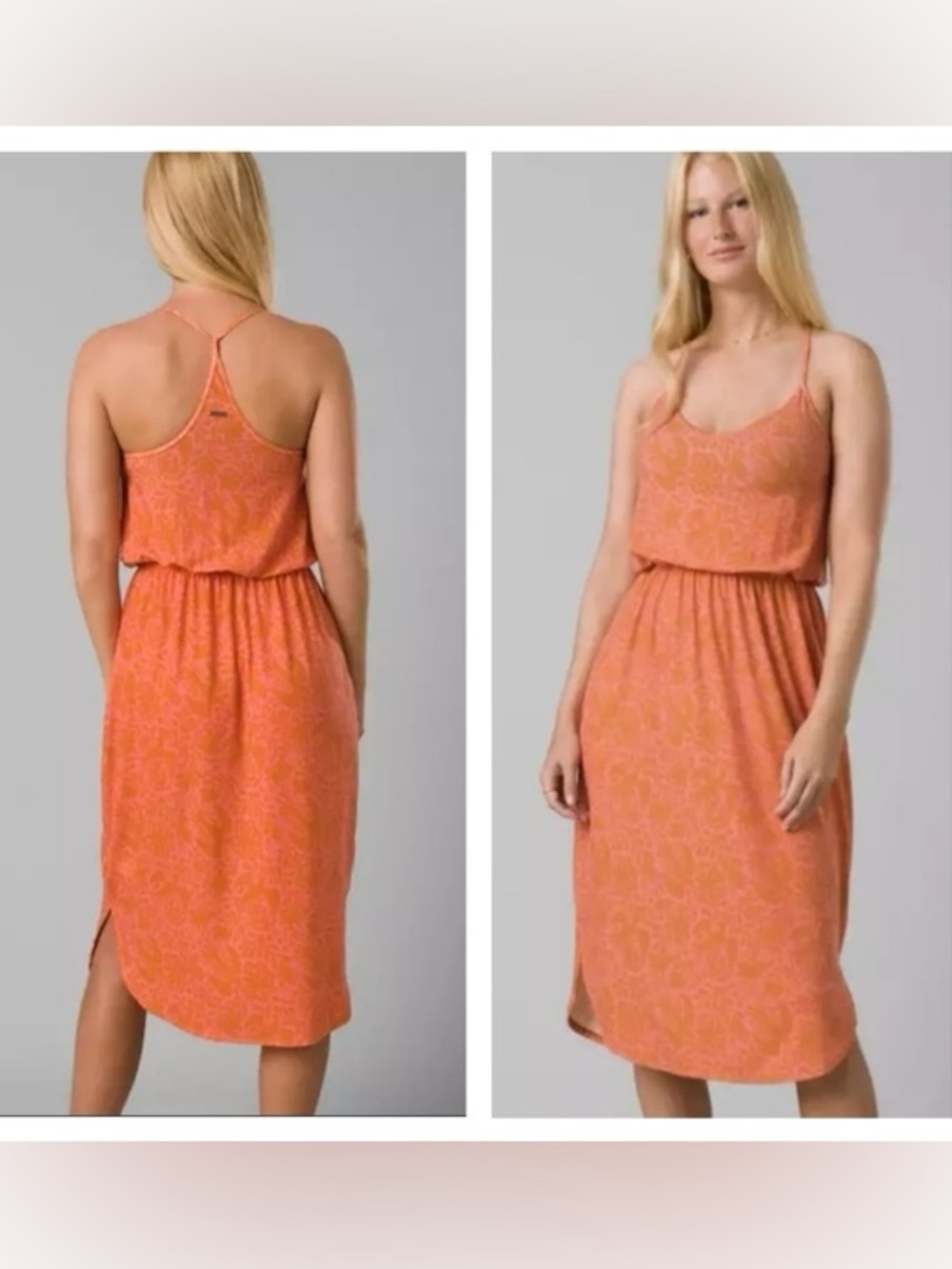 Prana Orange Floral Midi Tank Dress